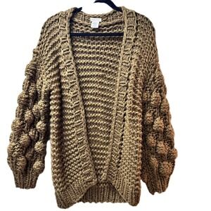 Main Strip Chunky Knit Bobble Sleeve Cardigan Brown Oversized Sweater XL